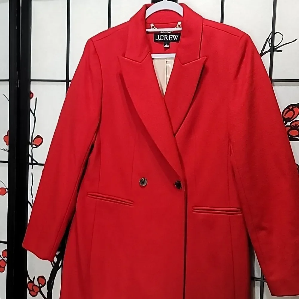 J.Crew Mirabelle Top Coat Womens Red Italian Wool Cashmere Size 14